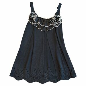 RADZOLI Black Knit Ruffle Tank Top – Size M‎ – Sleeveless Textured Top